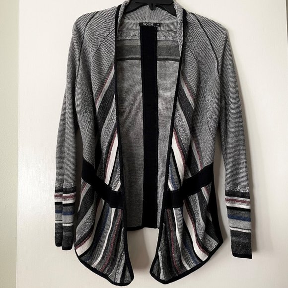 NIC+ZOE Gray/Black Textured Stripe Long Sleeved Open Front Cardigan Sweater XS - Picture 1 of 7